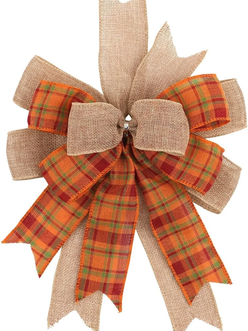 Burlap & Plaid Autumn Bow - Orange and Natural